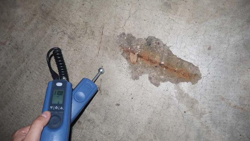 Feuchtemessgerät mit Sonde an einem Bauteil